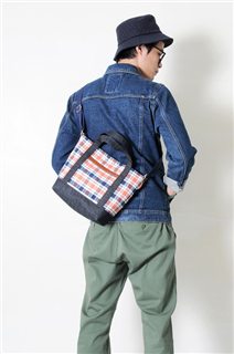 CHECK-做皮革丹寧格紋牛仔法蘭絨布手提/斜側揹/平板電腦包