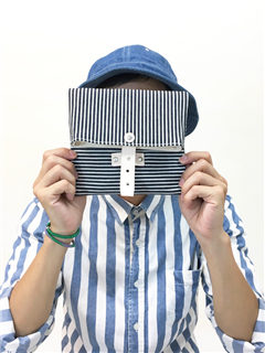 STRIPE-手做皮革條紋丹寧帆布折疊式相機/收納包