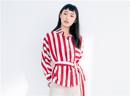 通勤OL修身條紋口袋襯衫(附腰帶)