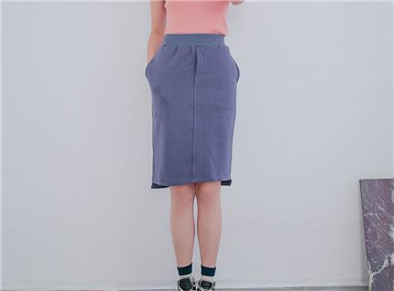 純色百搭高腰修身雙口袋A字中長裙
